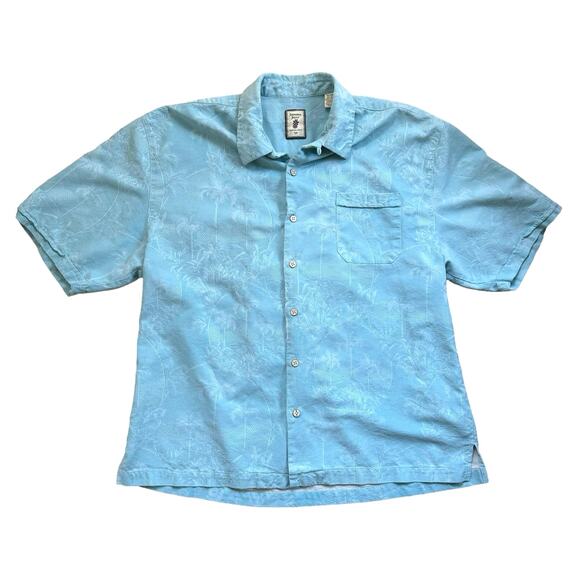 Jamaica Jaxx Shirt Men Size XL Blue Silk Woven Hawaiian Print Button Up - Picture 1 of 5